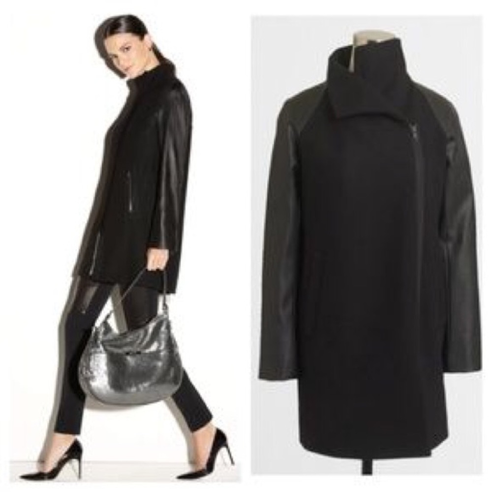 J Crew Factory Wool Leather Funnelneck Coat